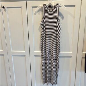 LOFT Brown and White Striped Maxi Dress
